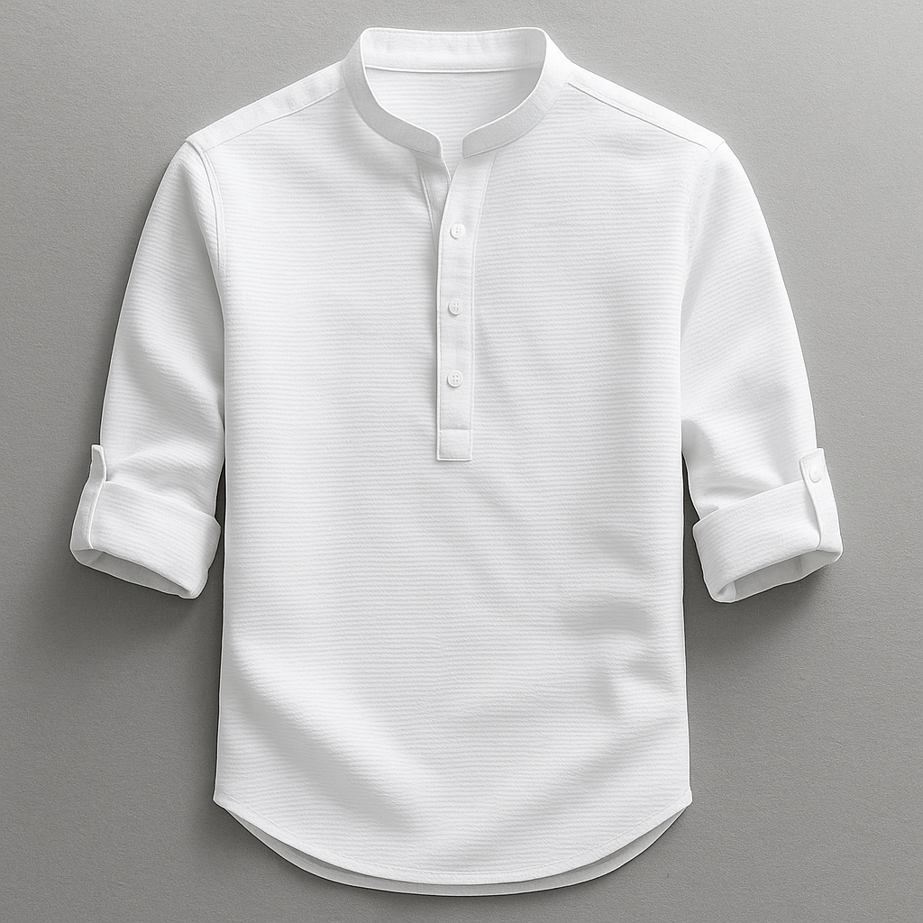 Chemise homme en coton et lin à coupe ajustée et ourlet courbé