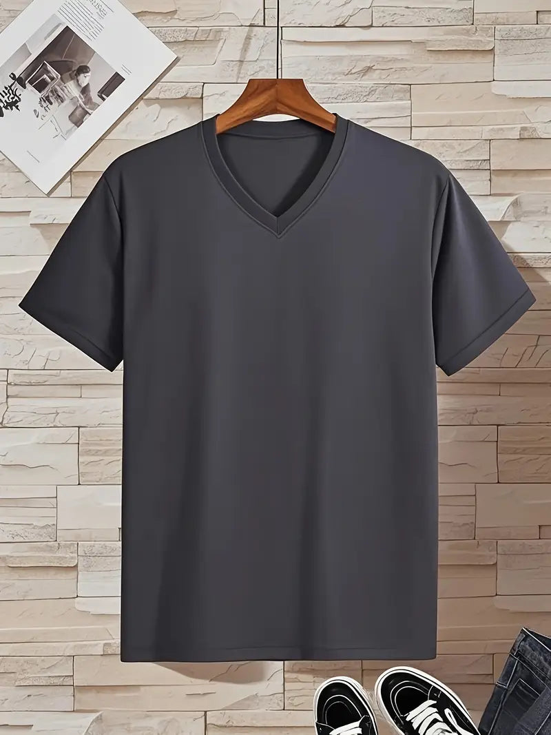T-shirt à col en V pour homme à coupe près du corps, disponible en plusieurs coloris