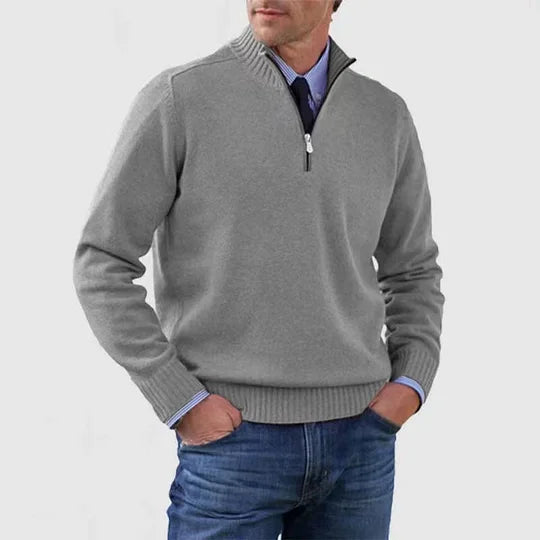 Pull à mi-zip en tricot pour homme, col structuré et coupe épurée