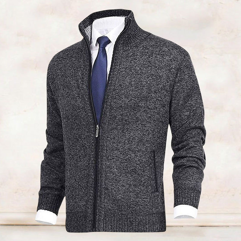 Cardigan à col haut pour homme en maille, coupe soignée et structurée