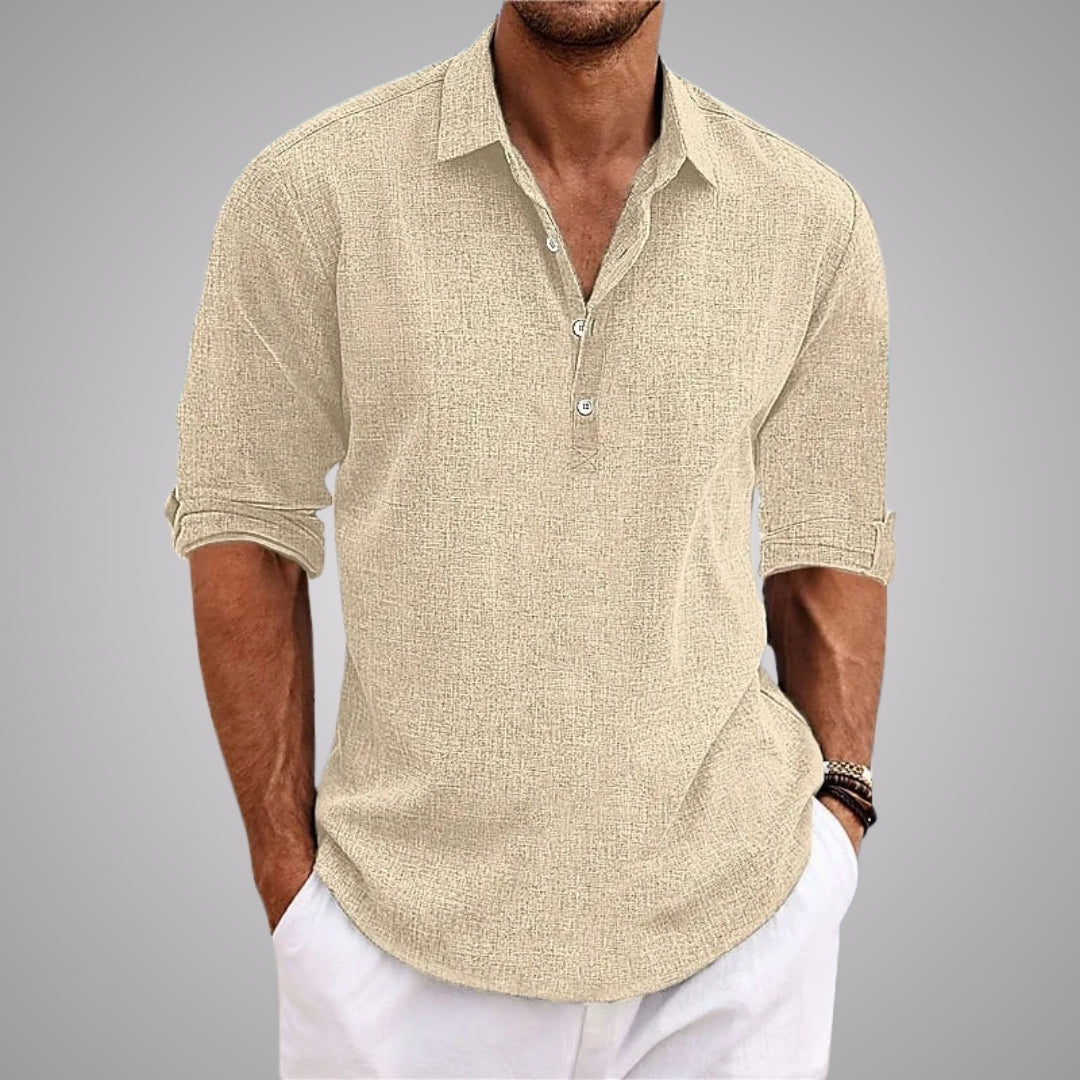 Chemise en lin pour homme à col classique et fermeture à quatre boutons
