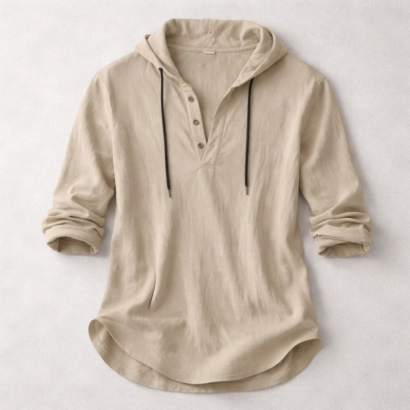 Chemise à capuche pour homme en coton et lin à coupe détendue