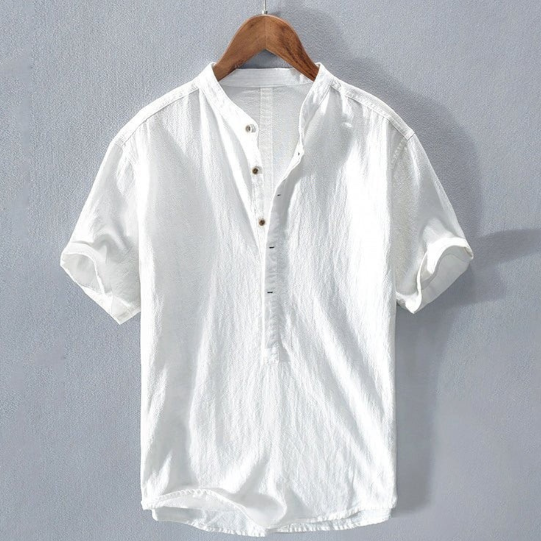 Chemise en lin à col mandarin pour homme, coupe décontractée