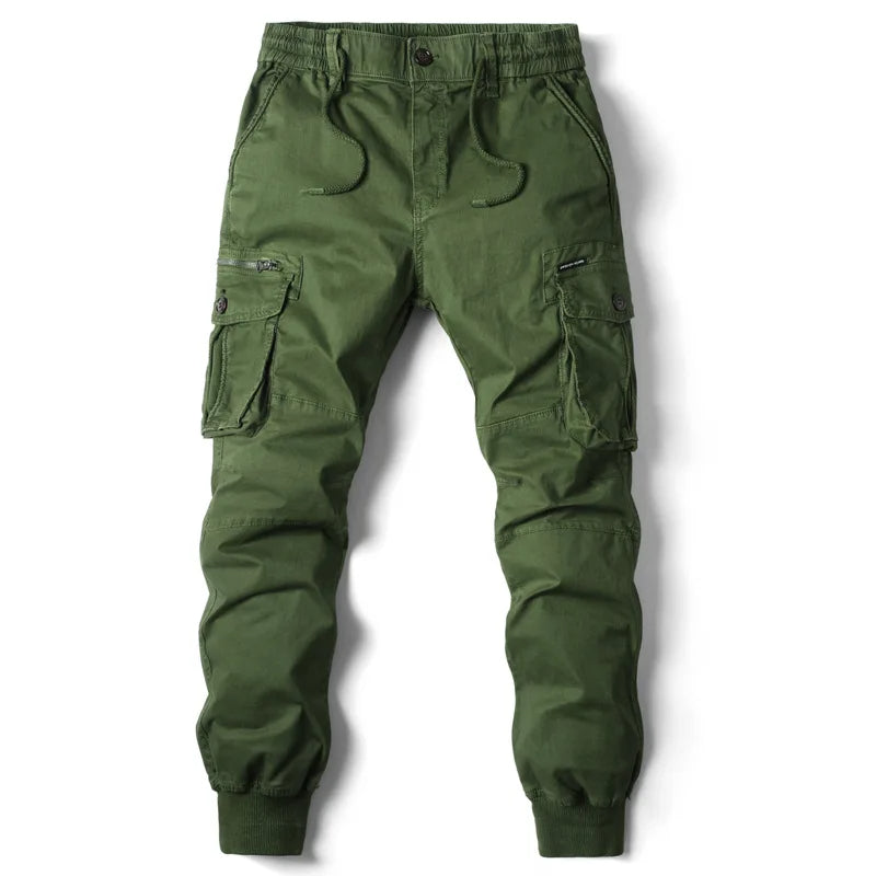 Jogger cargo utility en coton extensible pour homme avec poches zippées et poignets côtelés