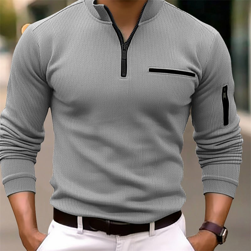 Chemise homme à manches longues avec col haut zippé et coupe ajustée