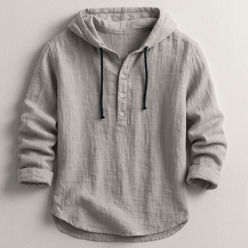 Chemise à capuche en lin naturel pour homme, coupe contemporaine avec cordon ajustable