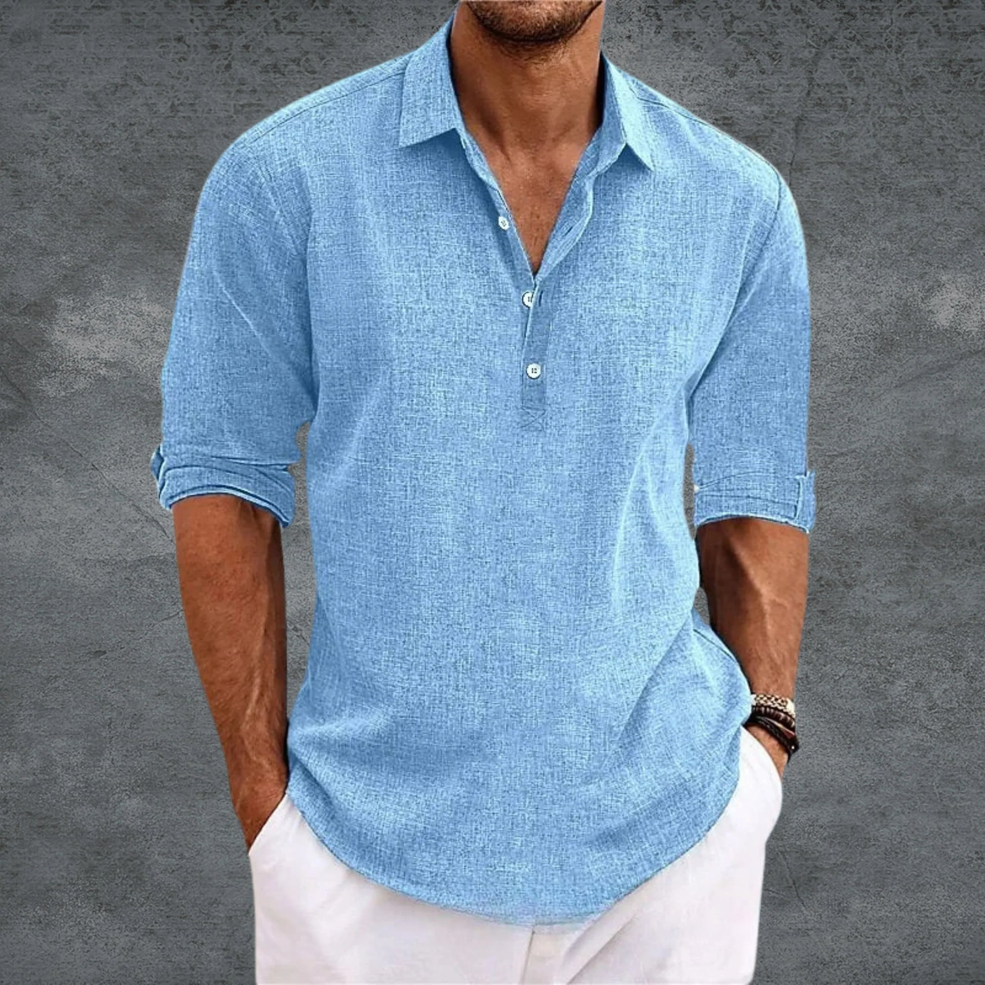 Chemise homme légère et fluide à col ouvert, coupe épurée