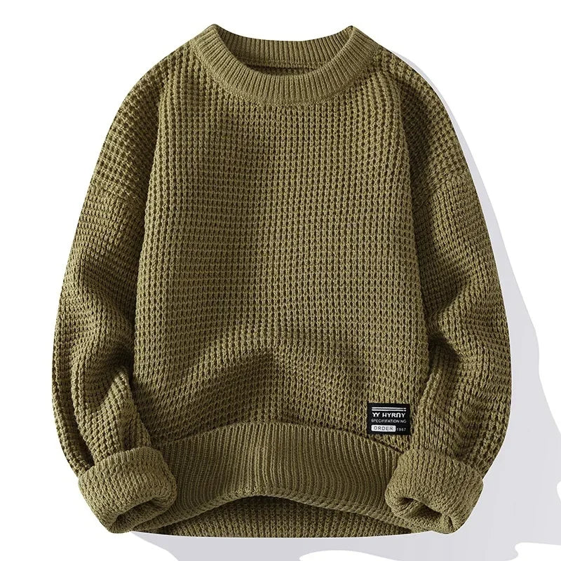 Pull homme en maille nid d'abeille avec col, poignets et ourlet côtelés