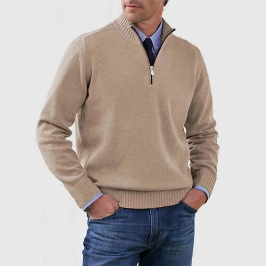 Pull à mi-zip en tricot pour homme, col structuré et coupe épurée