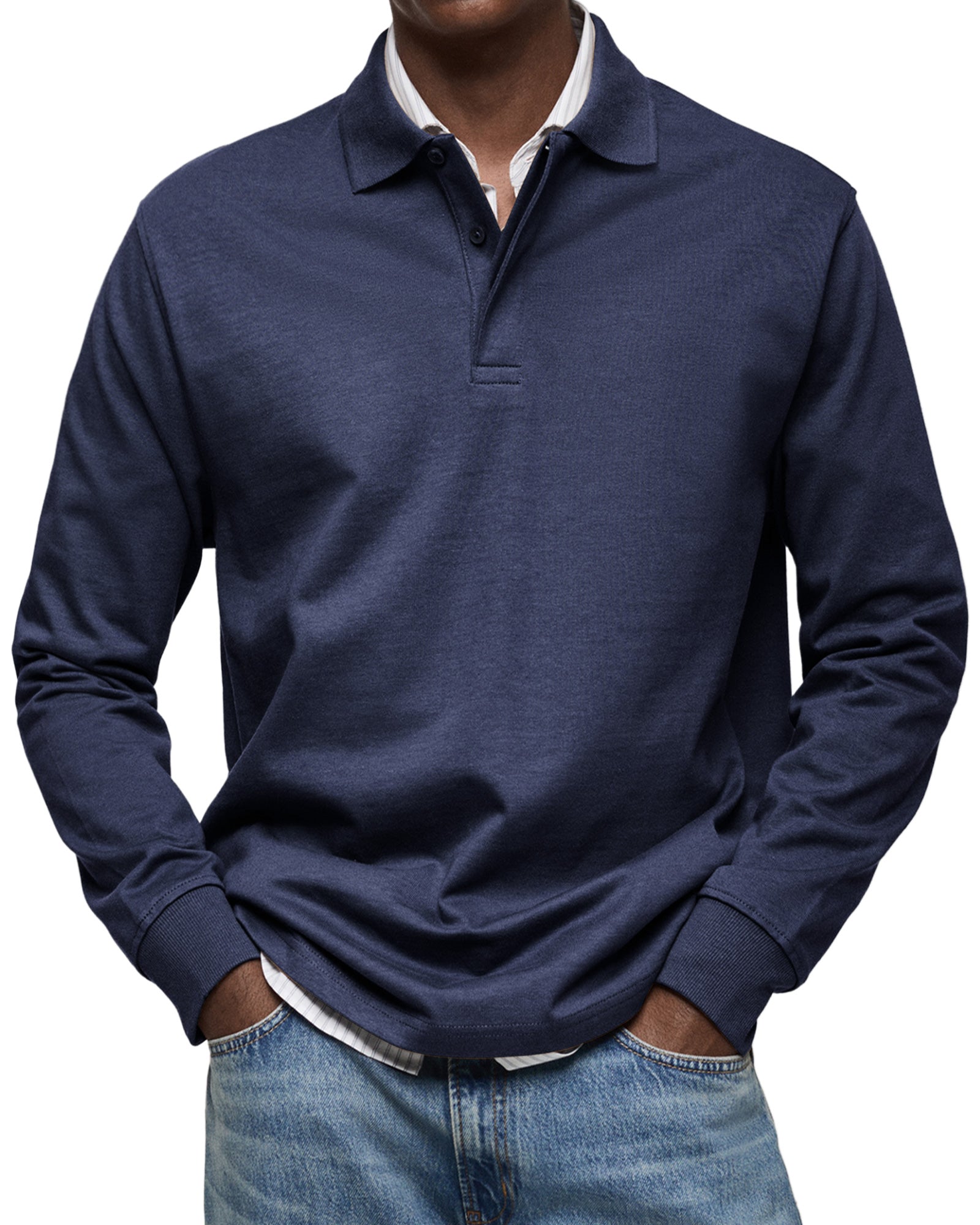 Polo à manches longues pour homme en coupe ajustée, look soigné et intemporel