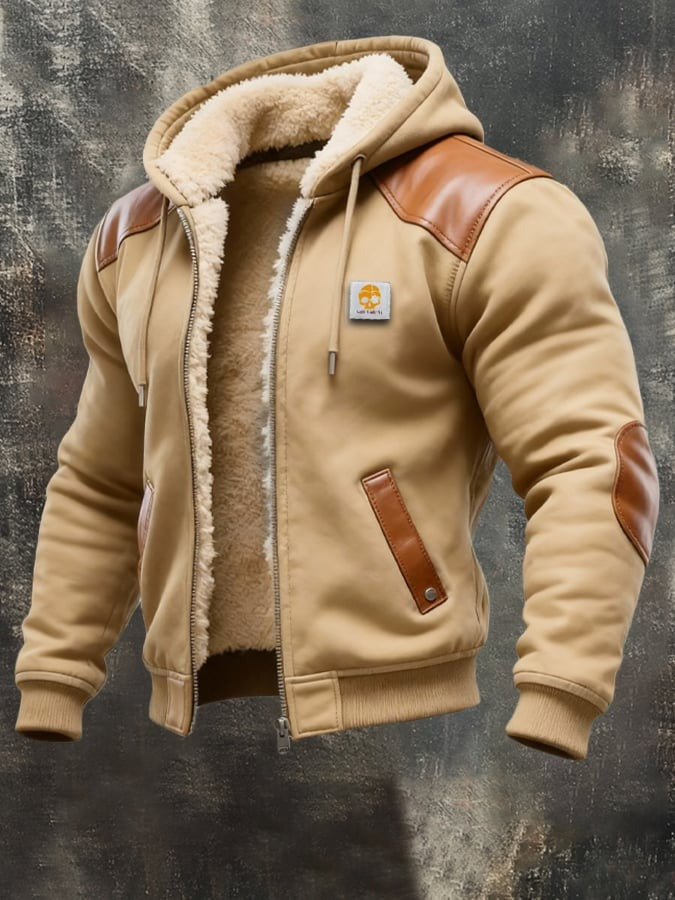 Veste vintage pour homme en daim et cuir avec capuche, coloris marron