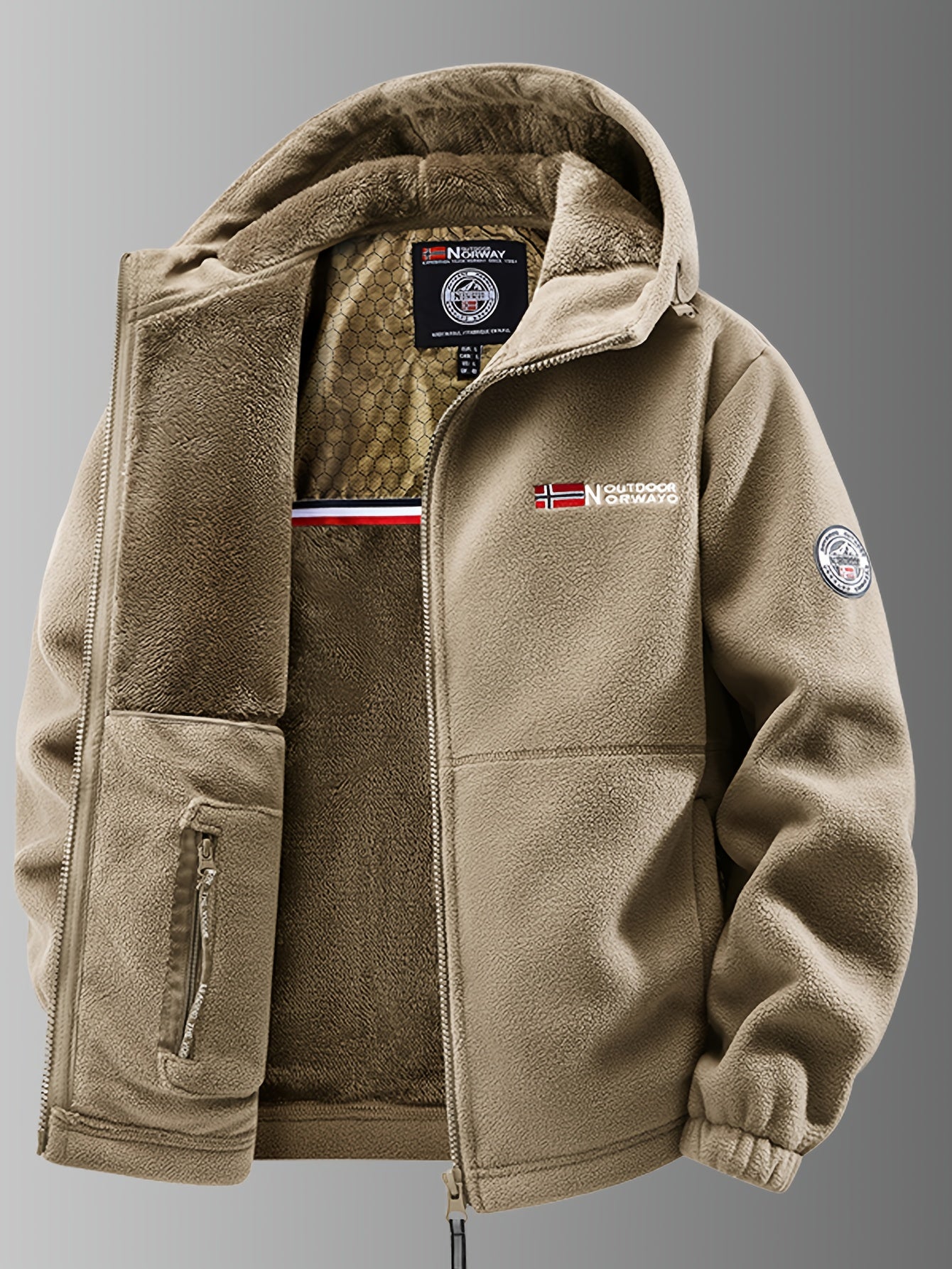 Veste thermique en polaire à capuche pour homme, avec fermeture éclair frontale