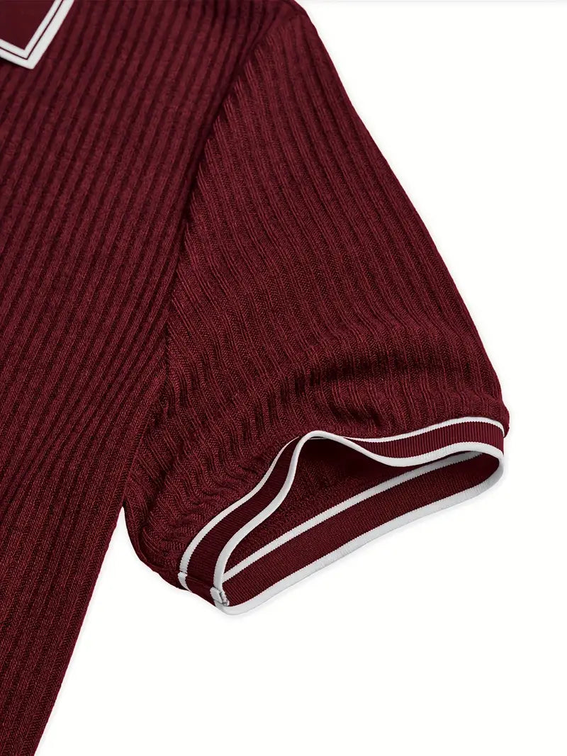 Polo côtelé pour homme à col contrasté blanc et fermeture à trois boutons