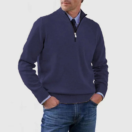 Pull à mi-zip en tricot pour homme, col structuré et coupe épurée