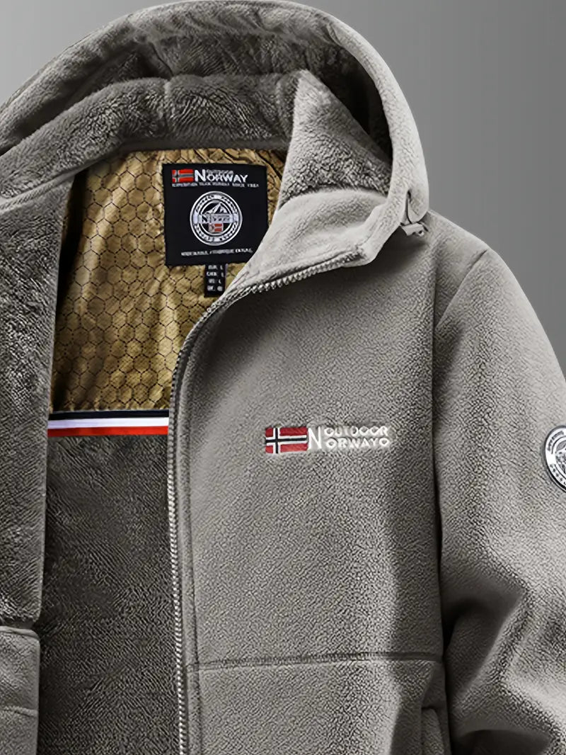 Veste thermique en polaire à capuche pour homme, avec fermeture éclair frontale