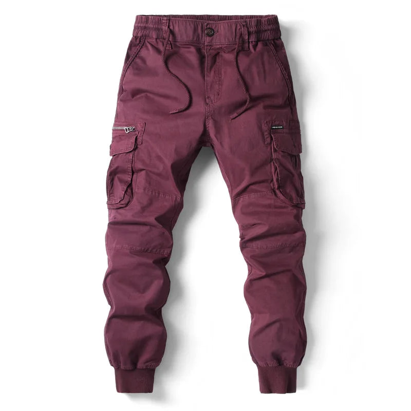 Jogger cargo utility en coton extensible pour homme avec poches zippées et poignets côtelés