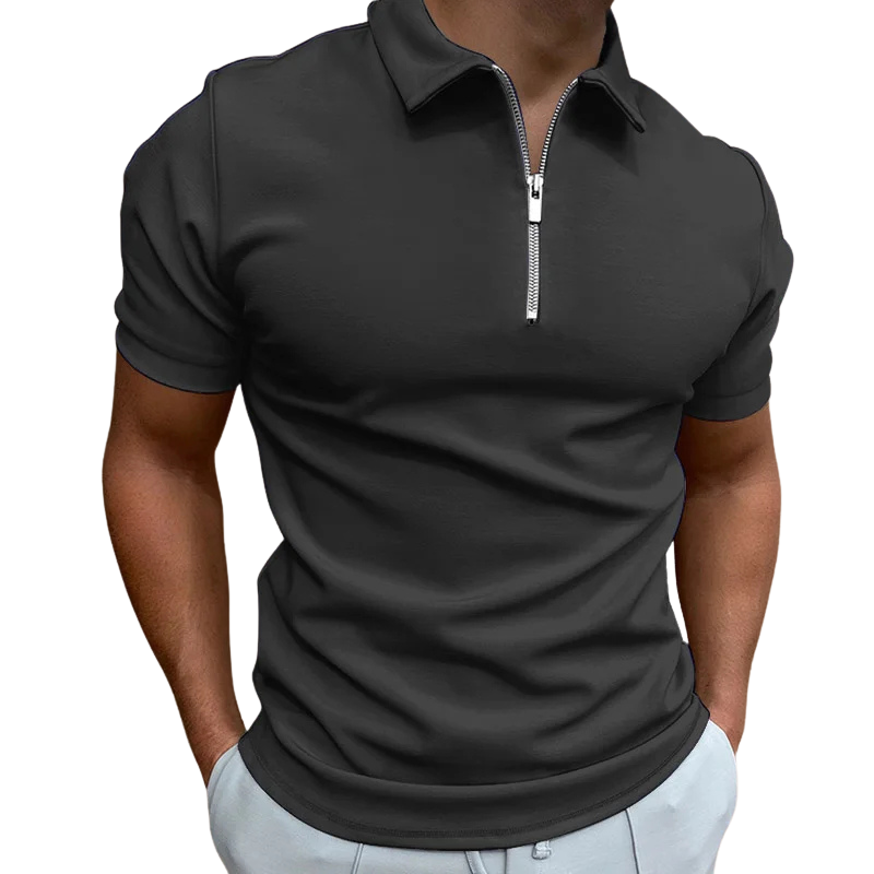 Polo homme à zip mi-haut coupe slim en tissu doux