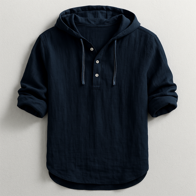 Chemise à capuche en lin naturel pour homme, coupe contemporaine avec cordon ajustable