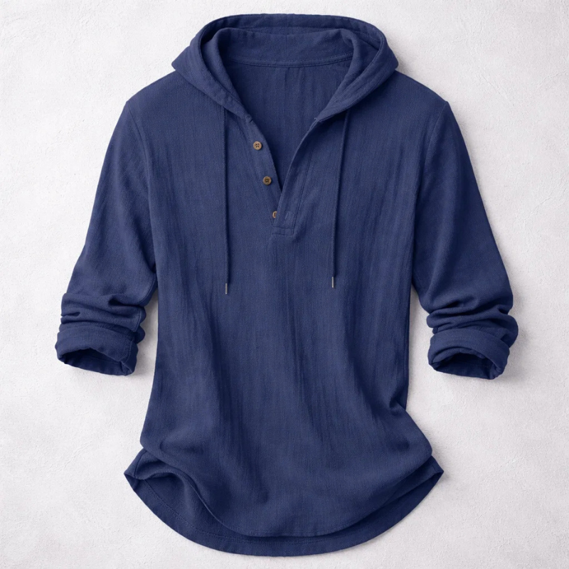 Chemise à capuche pour homme en coton et lin à coupe détendue
