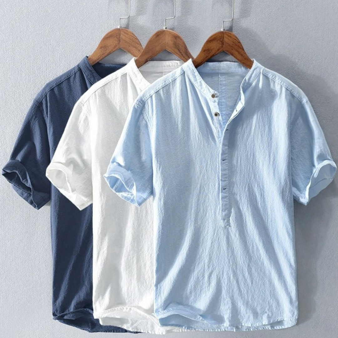 Chemise en lin à col mandarin pour homme, coupe décontractée