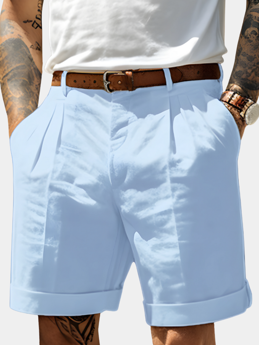 Bermuda en coton pour homme avec revers et plis avant, coupe ajustée