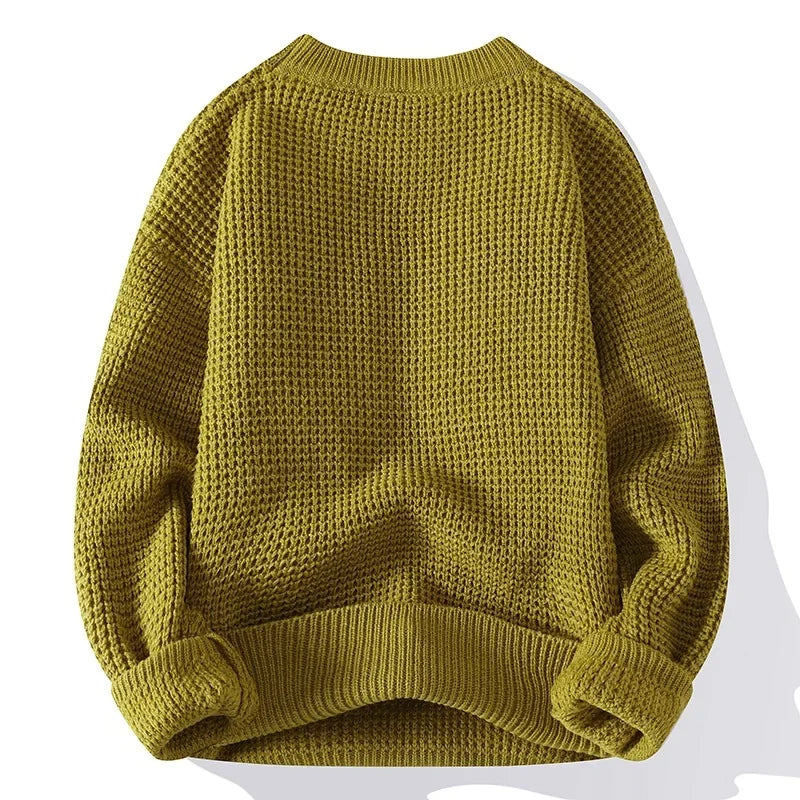Pull homme en maille nid d'abeille avec col, poignets et ourlet côtelés