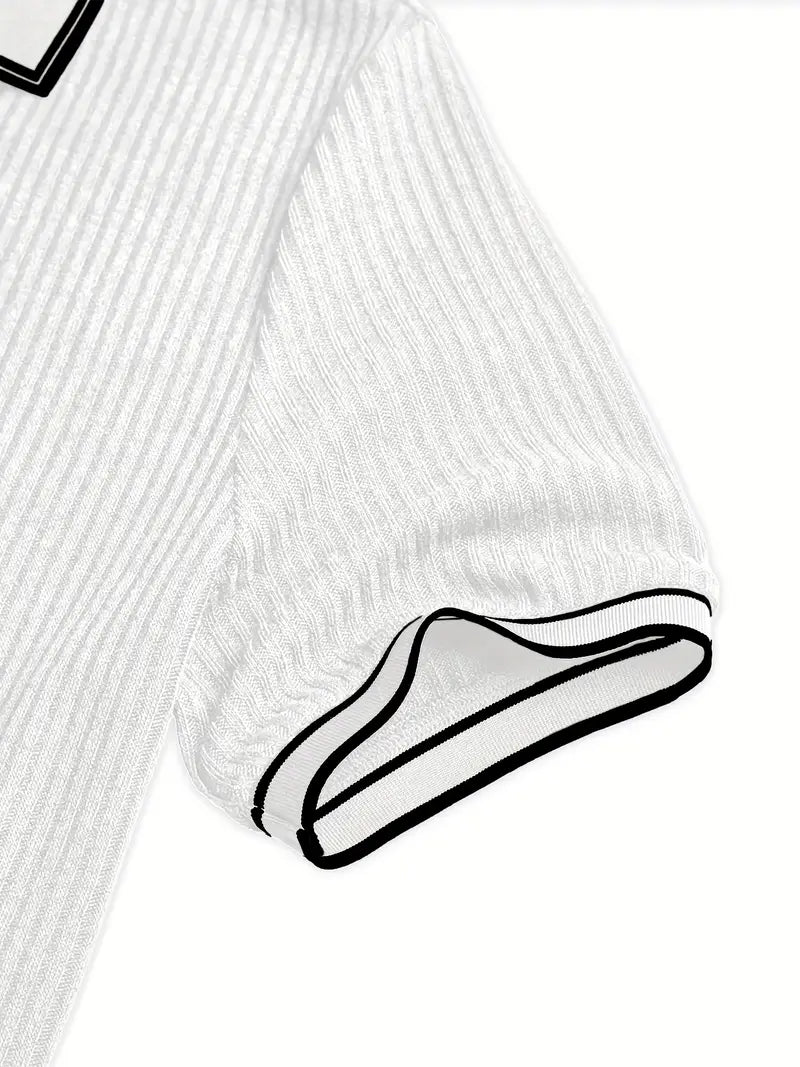 Polo côtelé pour homme à col contrasté blanc et fermeture à trois boutons