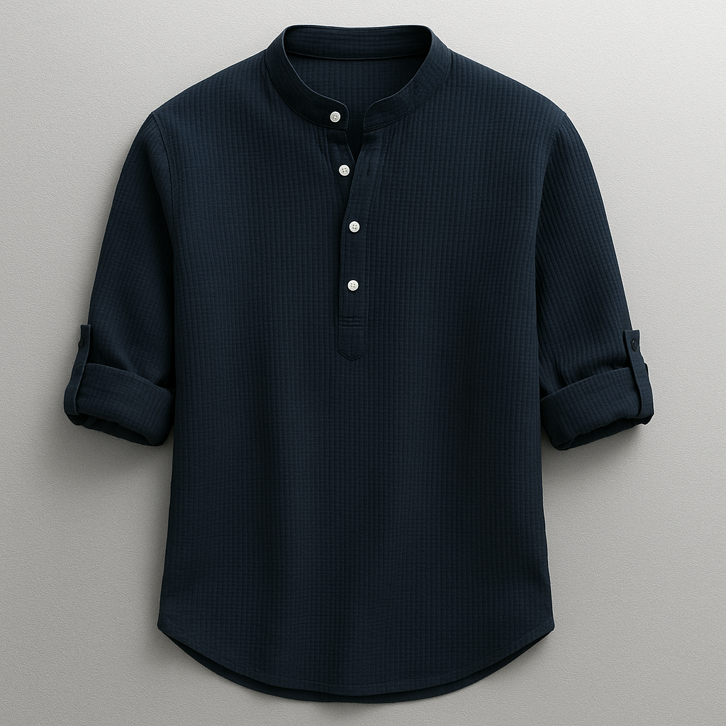 Chemise homme en coton et lin à coupe ajustée et ourlet courbé