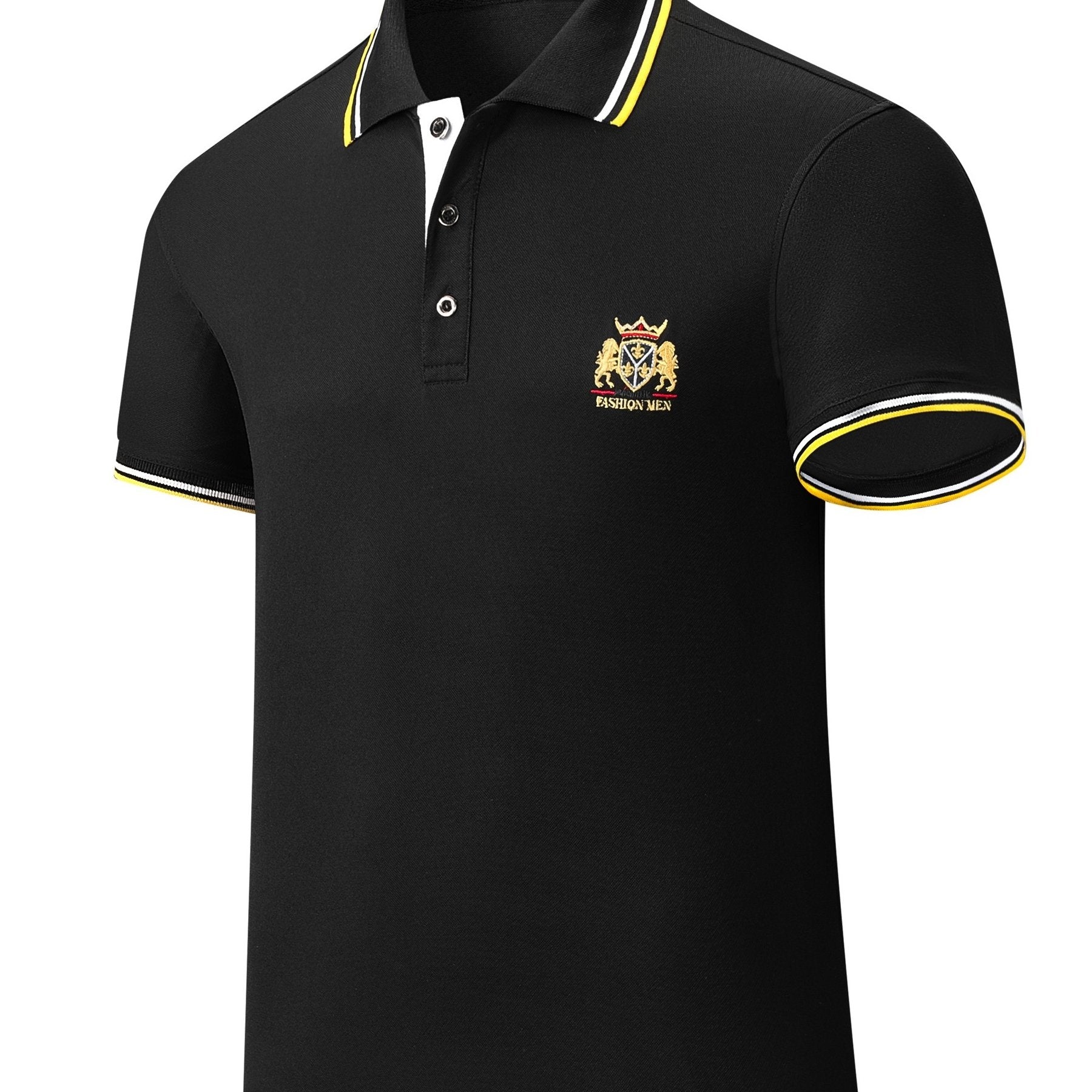 Chemise d'été brodée pour homme avec col à revers décontracté en couleur unie