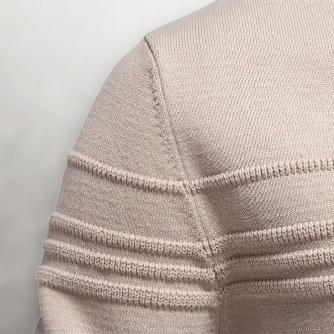 Pull col rond en coton coupe slim pour homme avec col, poignets et ourlet côtelés