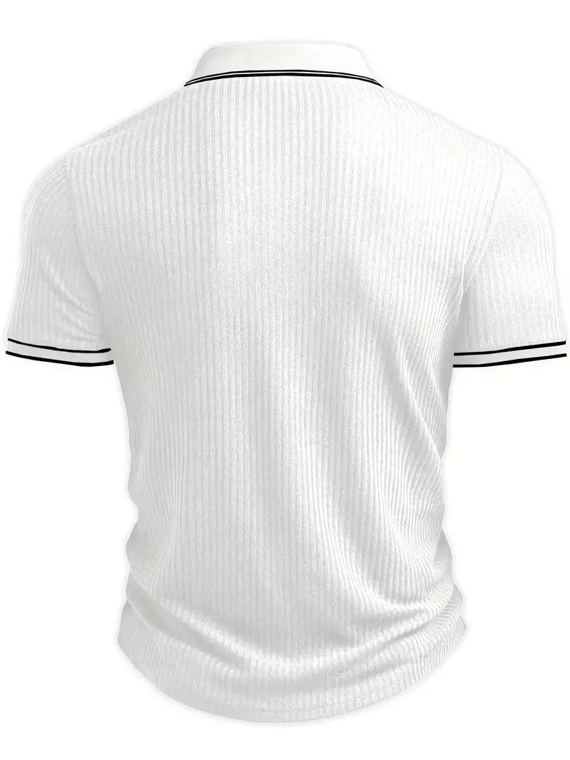 Polo côtelé pour homme à col contrasté blanc et fermeture à trois boutons