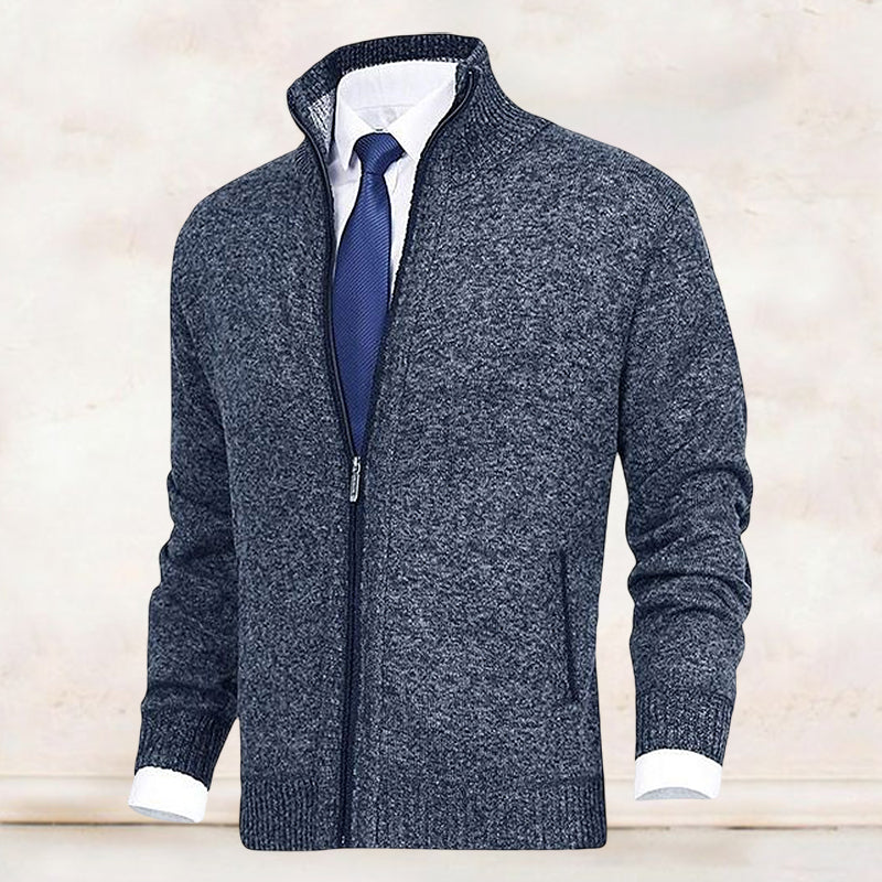 Cardigan à col haut pour homme en maille, coupe soignée et structurée