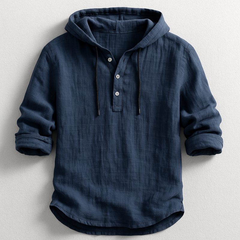 Chemise à capuche en lin naturel pour homme, coupe contemporaine avec cordon ajustable