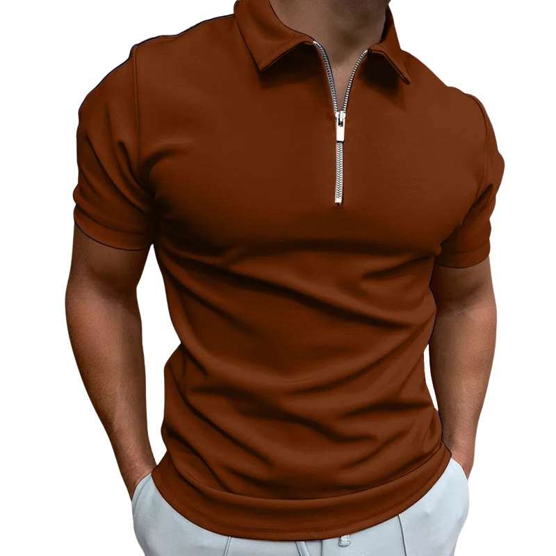 Polo homme à zip mi-haut coupe slim en tissu doux