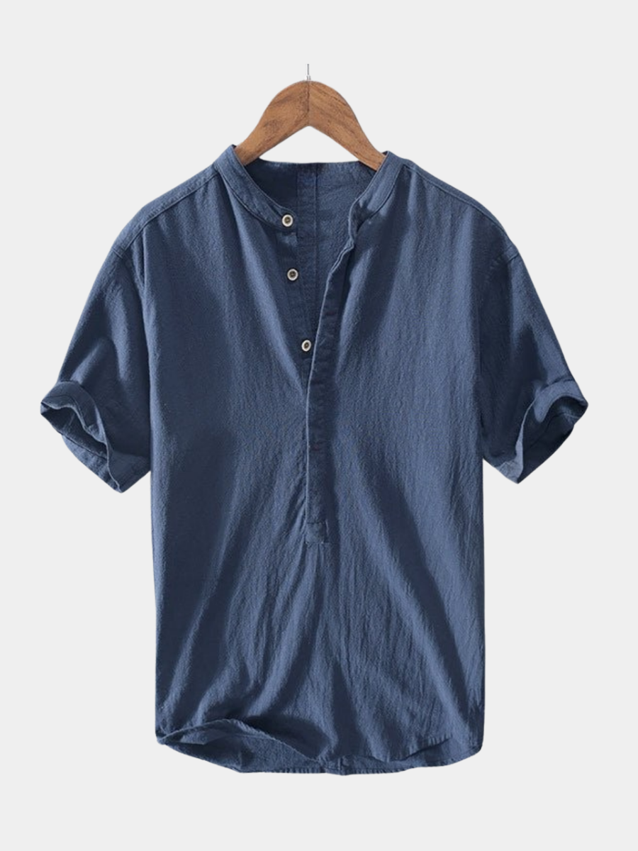Chemise en lin à col mandarin pour homme, coupe décontractée