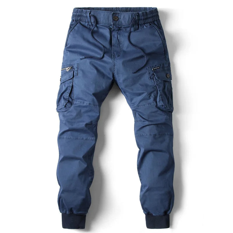Jogger cargo utility en coton extensible pour homme avec poches zippées et poignets côtelés