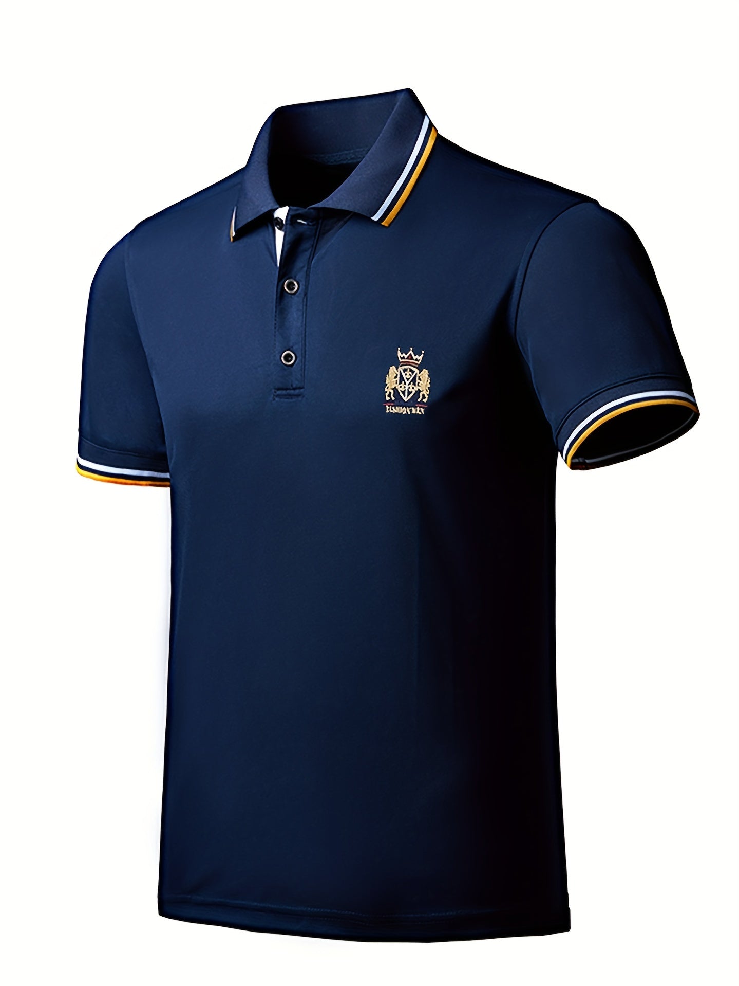 Chemise d'été brodée pour homme avec col à revers décontracté en couleur unie