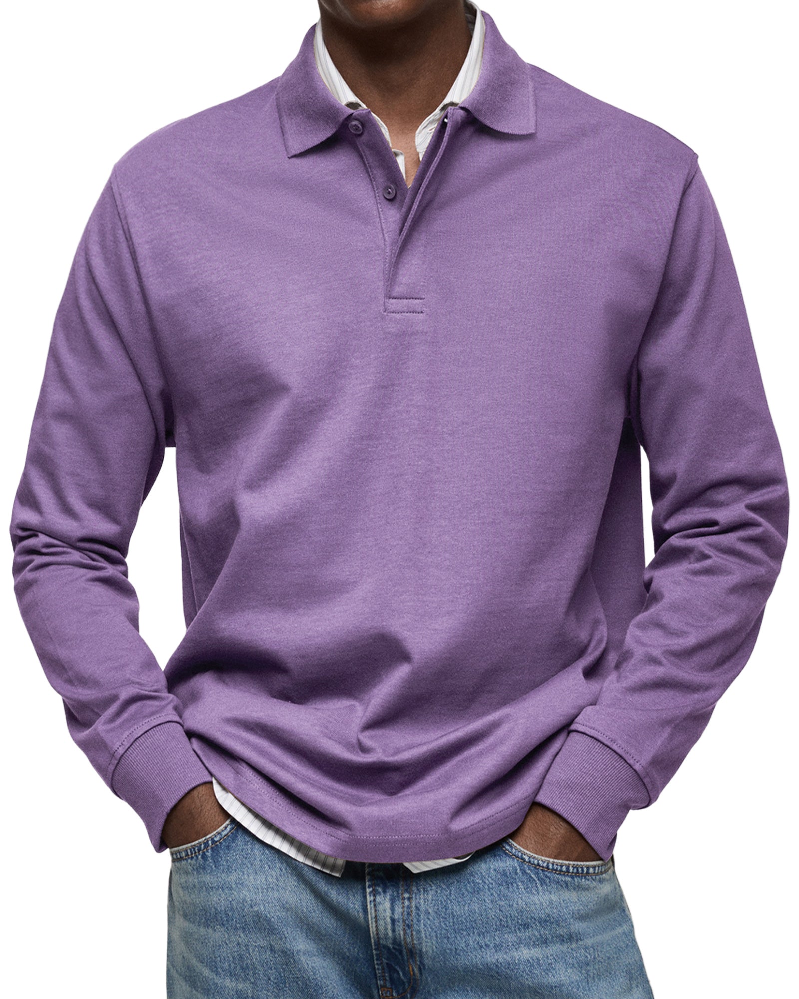 Polo à manches longues pour homme en coupe ajustée, look soigné et intemporel