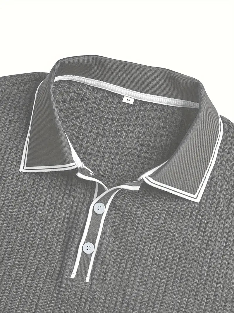 Polo côtelé pour homme à col contrasté blanc et fermeture à trois boutons