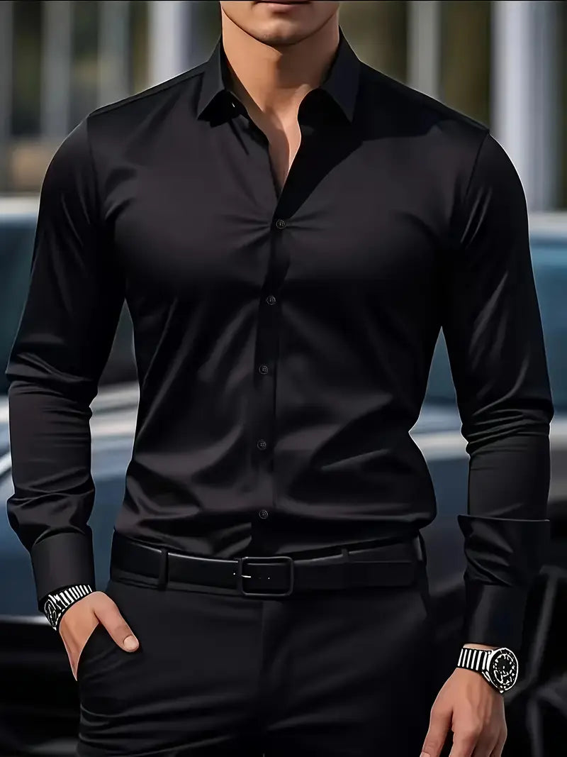 Chemise à manches longues coupe slim pour homme avec col structuré