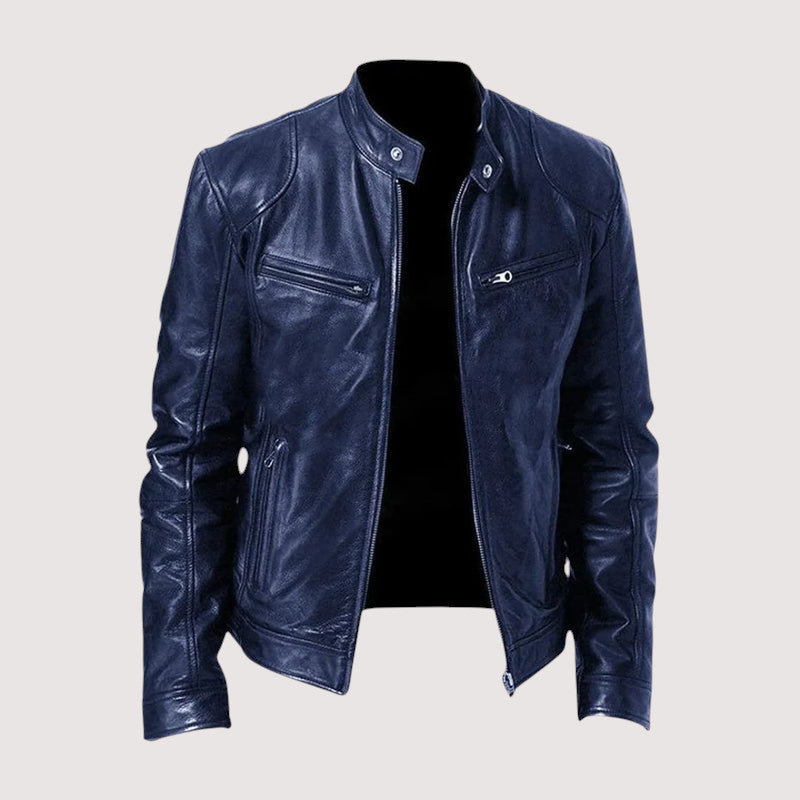 Veste en cuir véritable pour homme à coupe ajustée, portée en look décontracté