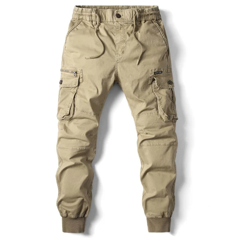 Jogger cargo utility en coton extensible pour homme avec poches zippées et poignets côtelés