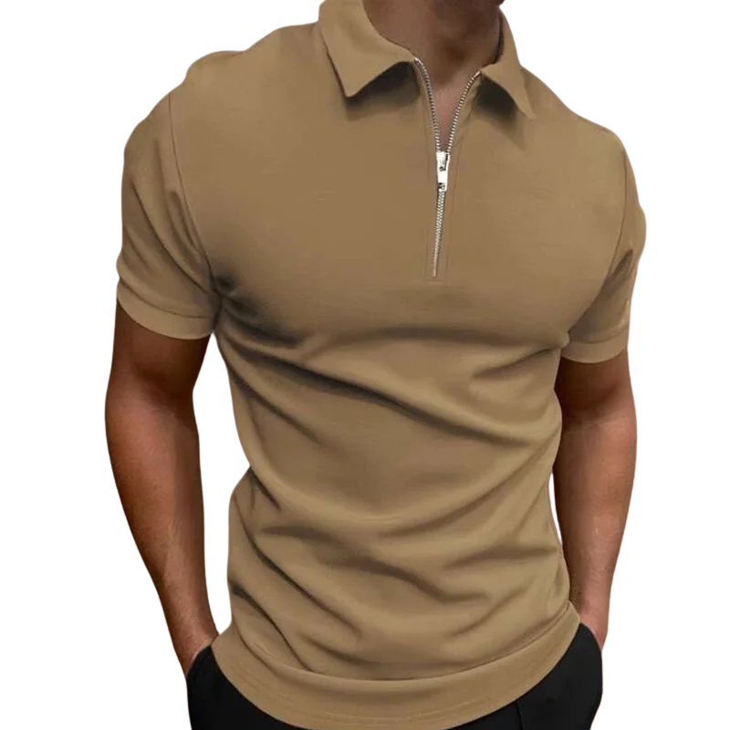 Polo homme à zip mi-haut coupe slim en tissu doux