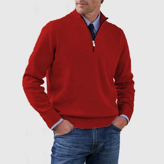 Pull à mi-zip en tricot pour homme, col structuré et coupe épurée