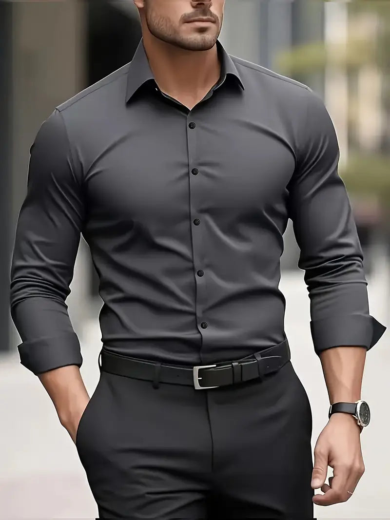 Chemise à manches longues coupe slim pour homme avec col structuré