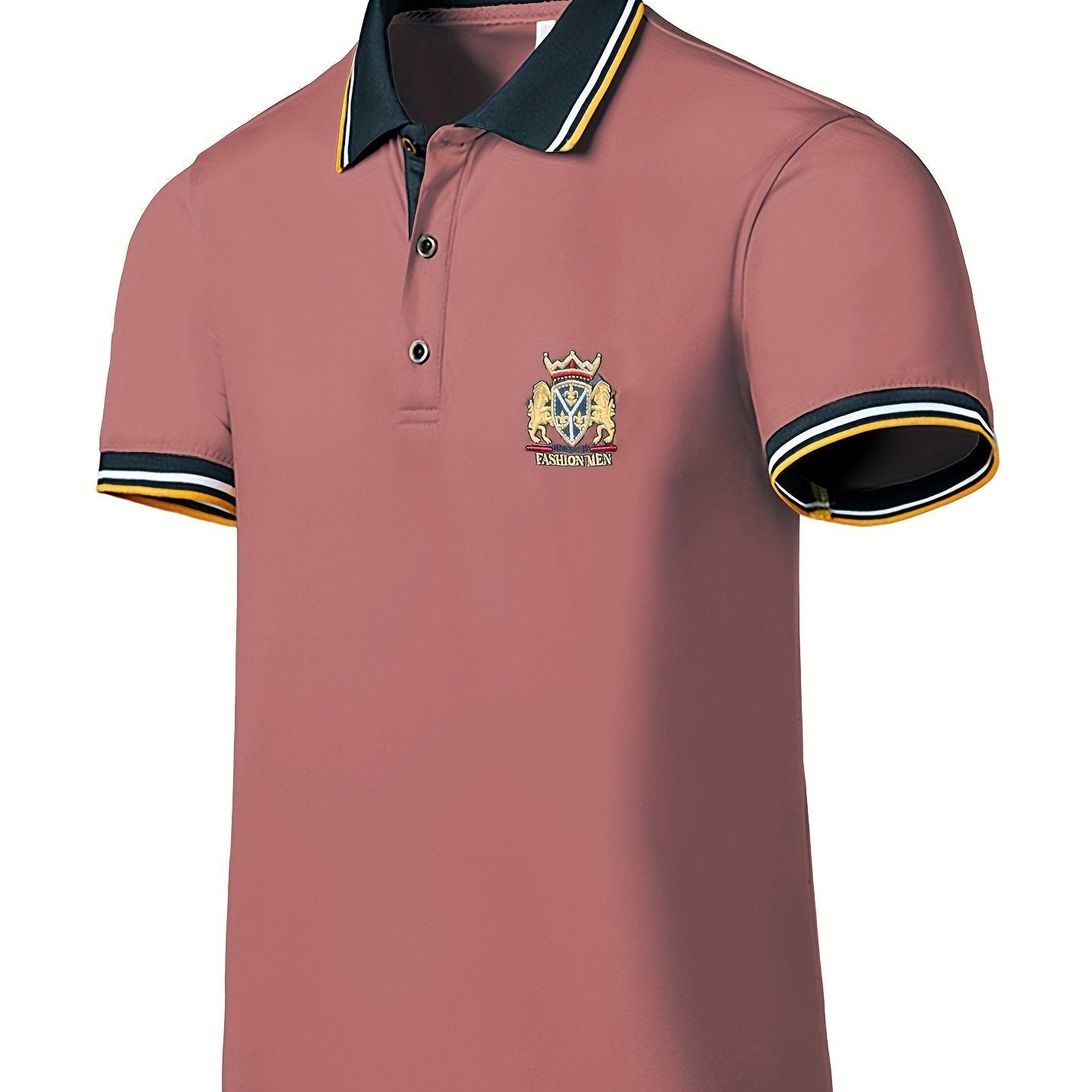 Chemise d'été brodée pour homme avec col à revers décontracté en couleur unie