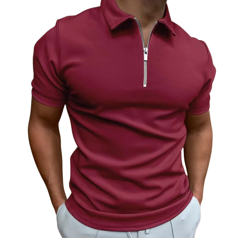 Polo homme à zip mi-haut coupe slim en tissu doux