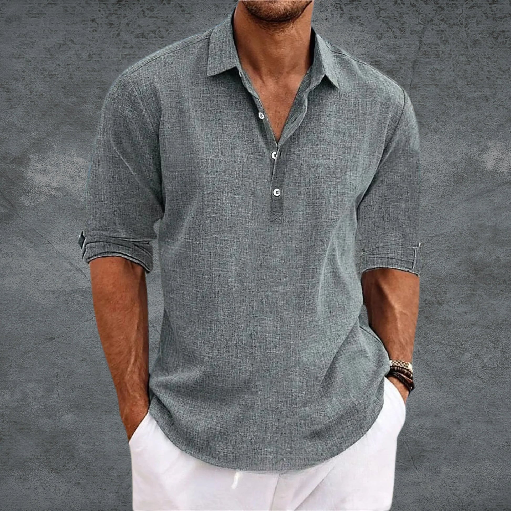 Chemise homme légère et fluide à col ouvert, coupe épurée