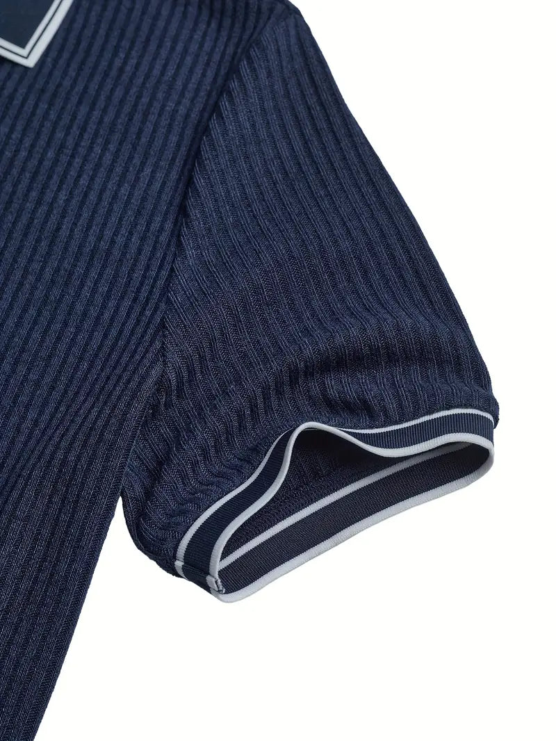 Polo côtelé pour homme à col contrasté blanc et fermeture à trois boutons