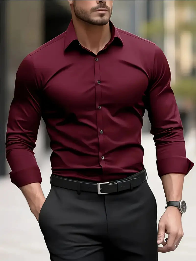 Chemise à manches longues coupe slim pour homme avec col structuré